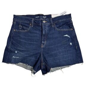 New! Women Old Navy Sz 14 High Rise Distressed Stretch Denim Shorts Raw Hem